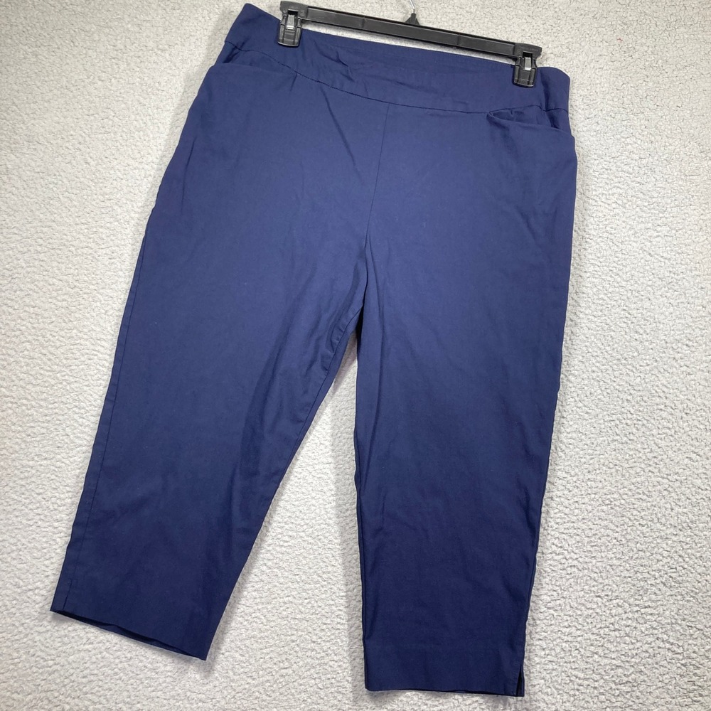 Susan Graver Capri Pants Womens 18WP Navy Blue Pull On Stretch Cropped Pocket